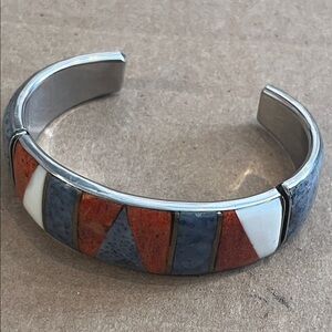 NAVAJO LIKE  Geometric Cuff Bracelet STONE AND ENAMEL NAVAJO INSPIRED